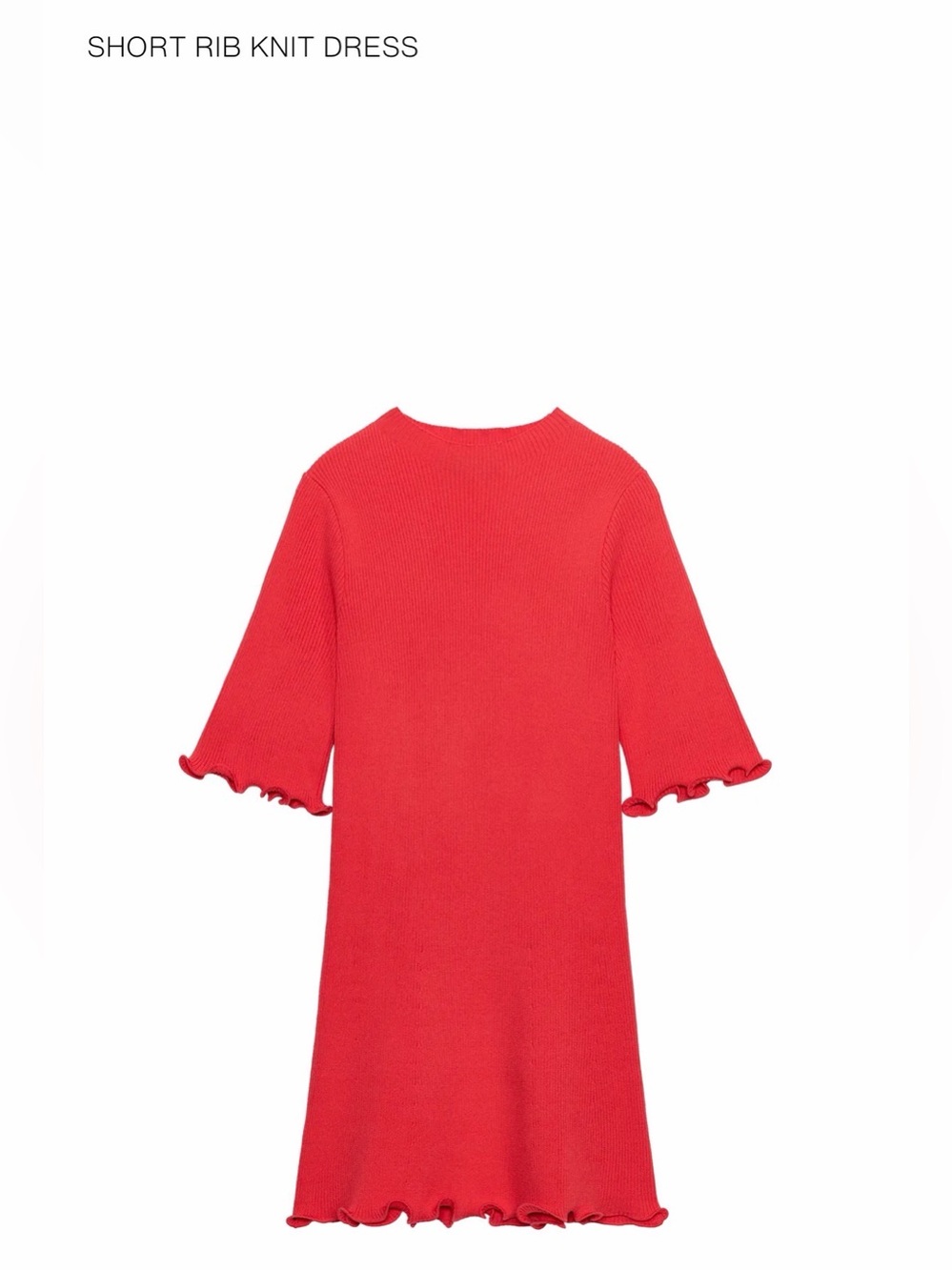 ZARA Coral Red Knit Ruffle-Hem Dress
